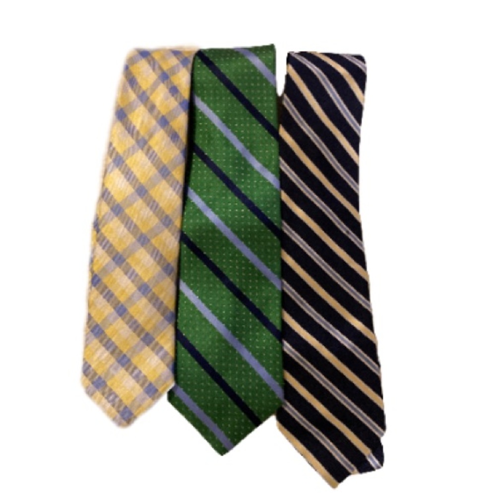 3 Izod Silk Neck Ties- yellow plaid, green stripe, navy stripe